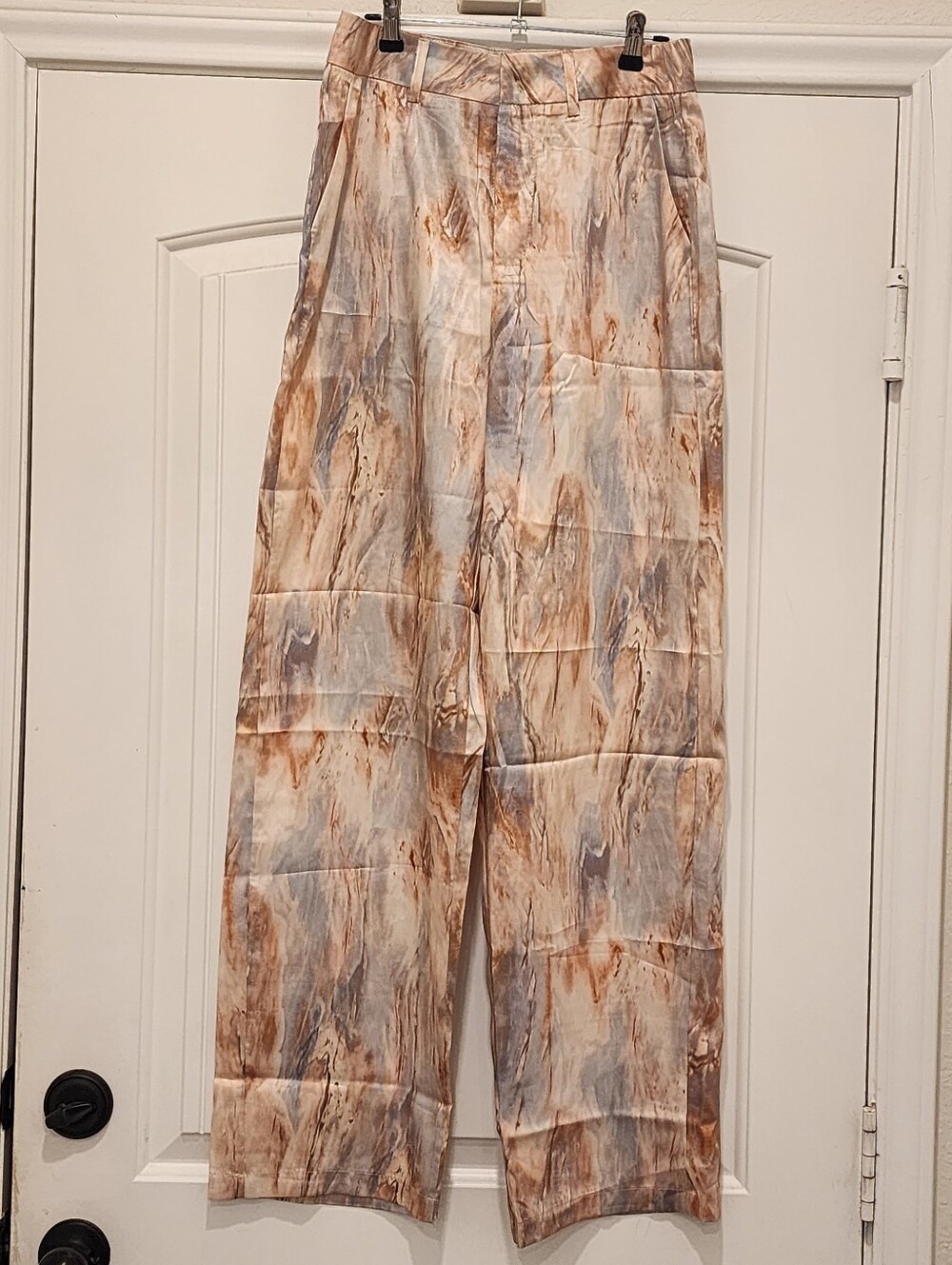 Marble Print High Waisted Full-length Straight Leg Pants By Micas Small